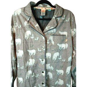 Munki Munki Polar Bear Pajama Top Size Medium Shirt Fleece Warm Sleepwear Gray